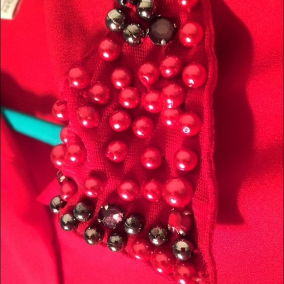 Madison Red Button Up Shirt with Bejeweled Collar - Picture 4 of 4