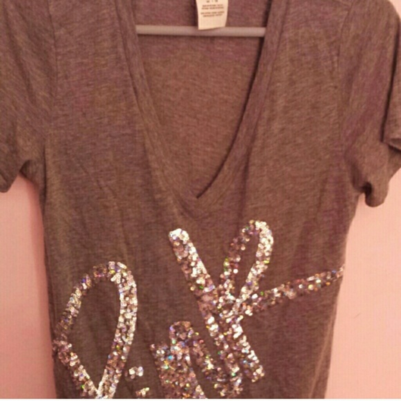 SOLD ON MERCARILove Pink grey sequined shirt