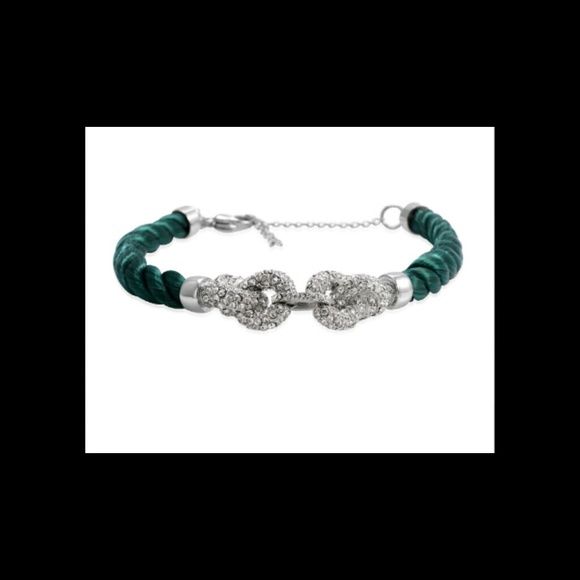 White Crystal, Green Cord Bracelet