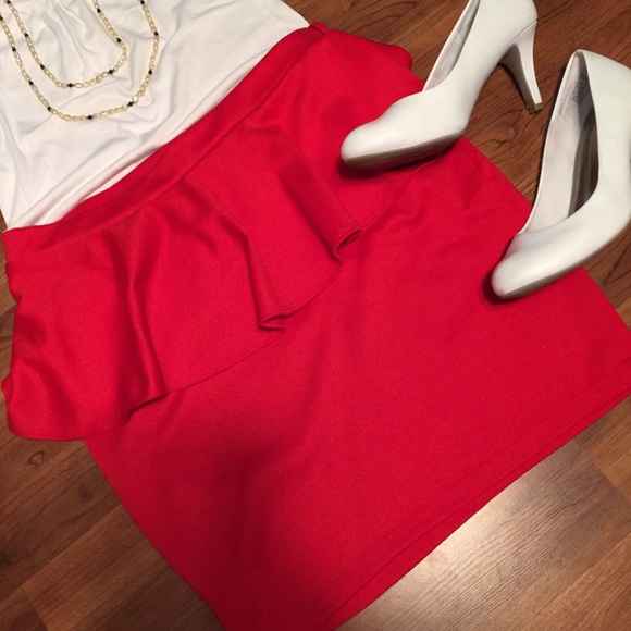 Red Peplum Skirt - Picture 1 of 4