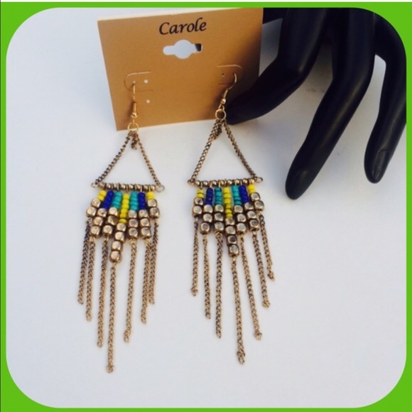Carole Jewelry - Boho Style Bead and Chain Drop Earrings