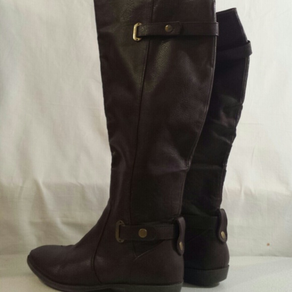 Brown leather above the calf boots