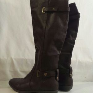 Brown leather above the calf boots