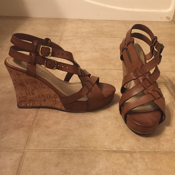 Brown leather wedges with cork heel -- very cute!