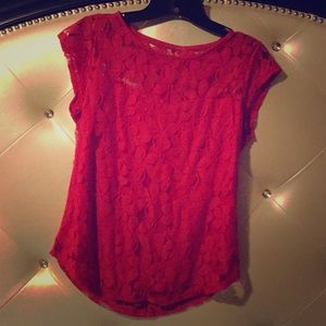 Red lace flowy blouse