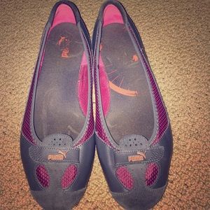 Gray and pink Puma slip on shoes