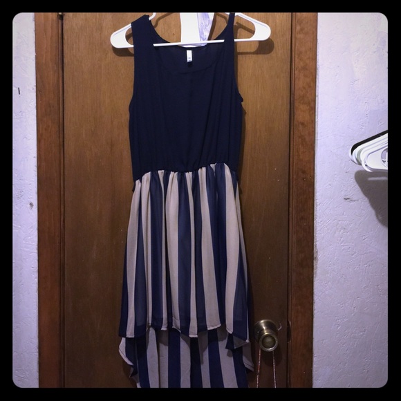 Navy and Tan High-Lo Dress