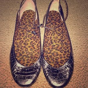 Silver flat with ankle strap shoes