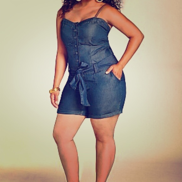 ashley stewart denim romper