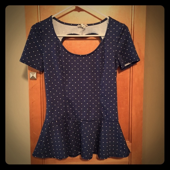 Blue and white polka dot top