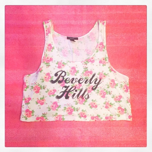 Beverly Hills White Crop Top Pink Floral Flowers