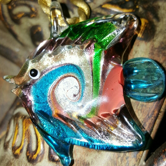 Jewelry - Nwt!Gorgeous glass fish pendant on gold rope