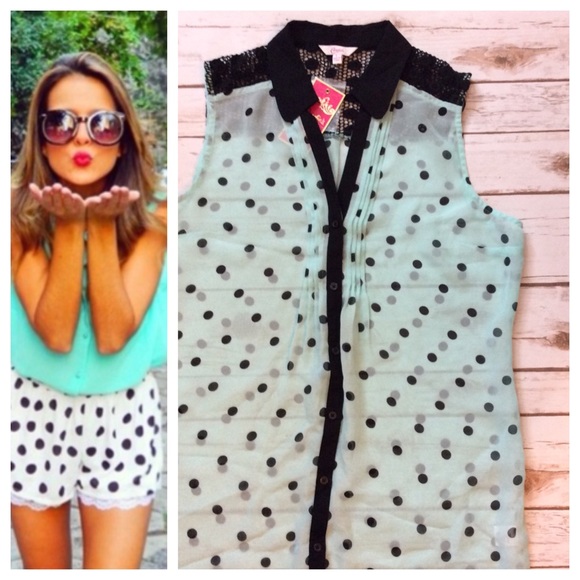 Tops - Mint polkadot top