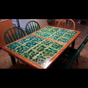 Beautiful Refinished Tile top solid Oak table