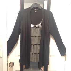 Multi-layered cardigan top with beaded collar