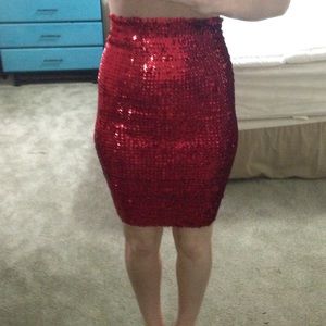 Sequence empire waist red skirt
