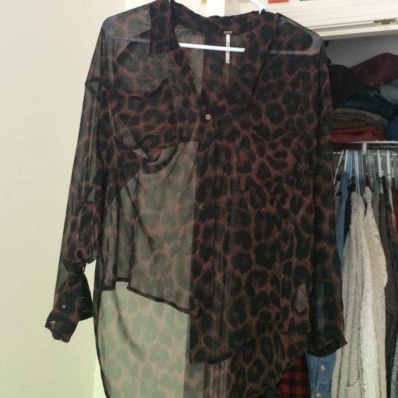 Free people sheer cheetah print blouse