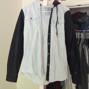 Leather sleeve and hood button down