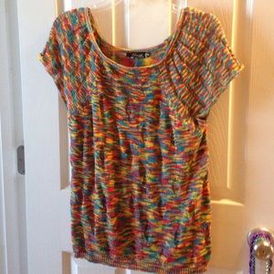 Multi color short sleeve sweater