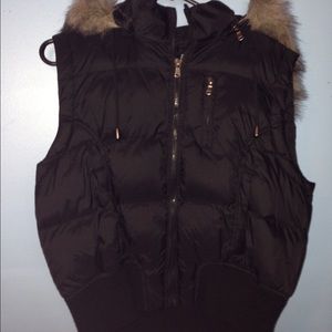 Black Detachable Hood Faux Fur Vest
