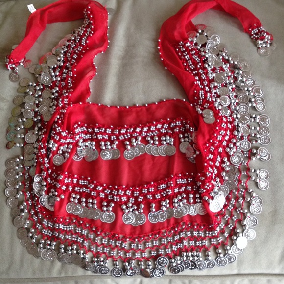 Belly Dancing red medium wrap with coins