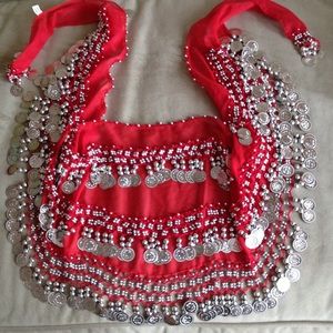 Belly Dancing red medium wrap with coins