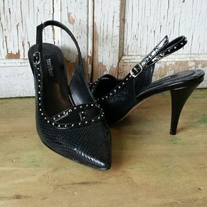 Black Leather Studded Sling-Back Shoes