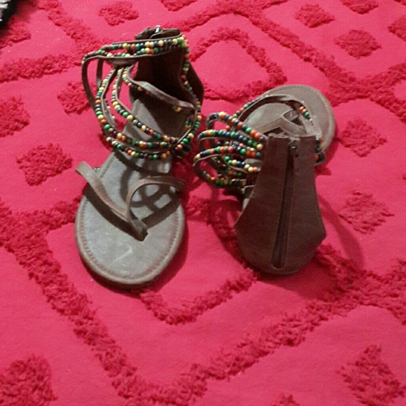 Sandals brown beaded worn very little