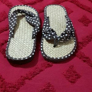 Brown and white potdot sandals fairly good conditi