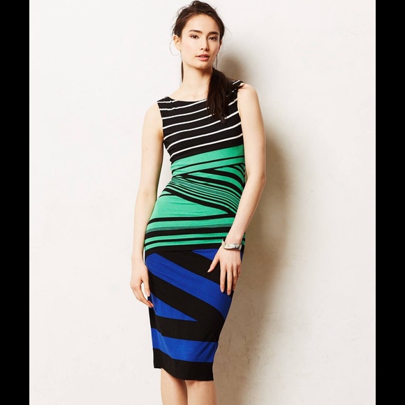 ANTHROPOLOGIE BAILEY 44 PIPED STRIPES COLUMN DRESS