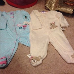 Three baby girl full fleece onesies