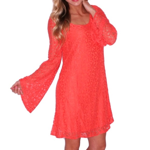 Red- orange floral lace dress