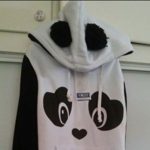 Panda black & white sweater w/ ears on the hoodie