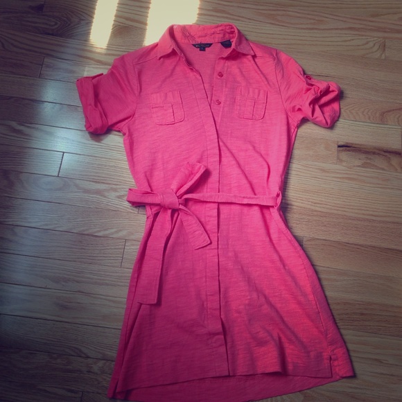 Coral shirt dress with belt
