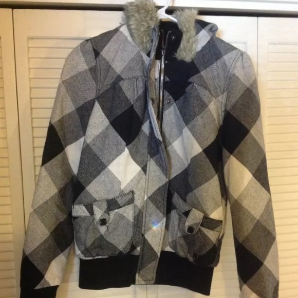 Roxy Plaid zip up hooded jacket