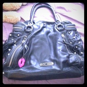 Large black studded betsey johnson purse