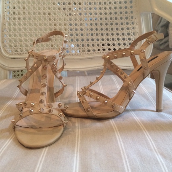 Nude Strappy spike stud heels