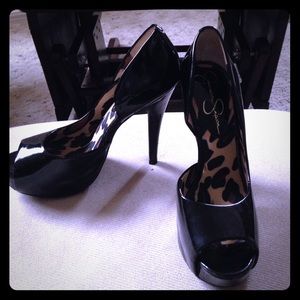 Black Jessica Simpson peep toe high heels