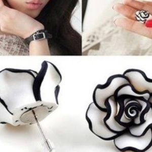 Black and White rose stud earrings