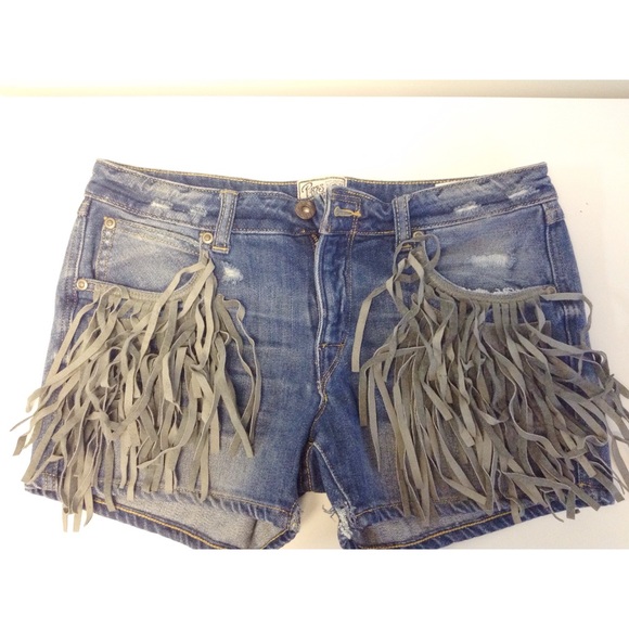 Denim Shorts with Fringe - Picture 1 of 3