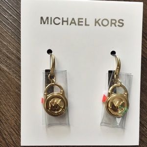 Michael Kors Gold Tone Padlock Logo Drop Earrings