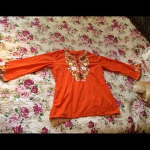 Large Orange Boho Blouse