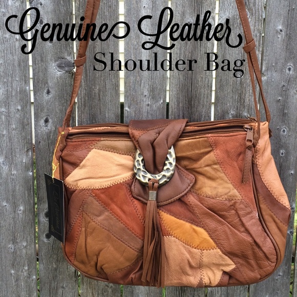 Genuine Leather Patchwork Shoulder Bag