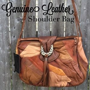 Genuine Leather Patchwork Shoulder Bag