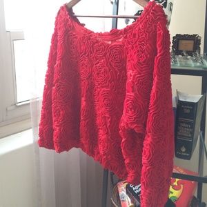 American Apparel Off The Shoulder Red Flower Top