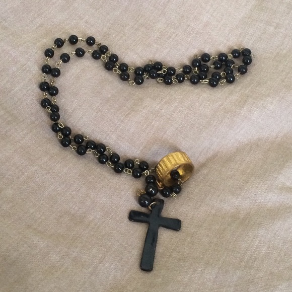 Black Rosary with gold ring