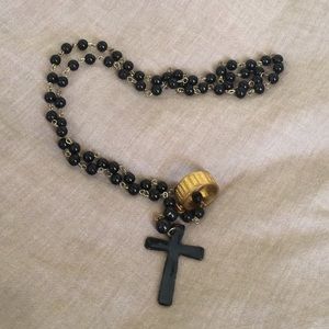 Black Rosary with gold ring
