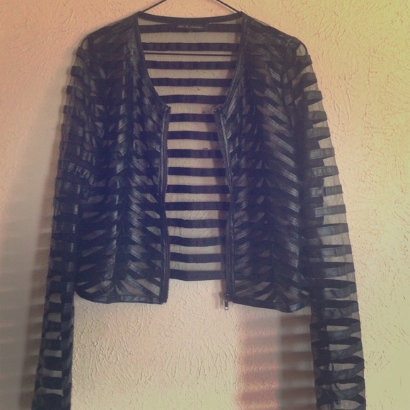 Black Mesh & Faux Leather Striped Jacket