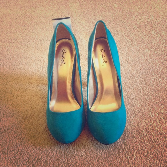 Blue suede heels