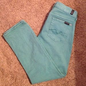 Green Crop Flare 7 Jeans
